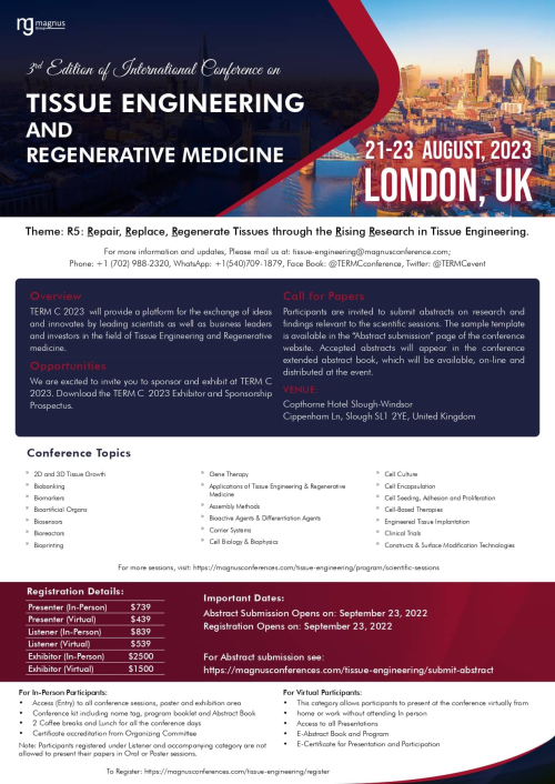 3rd Edition of International Conference on Tissue Engineering and Regenerative Medicine TERM C 2023